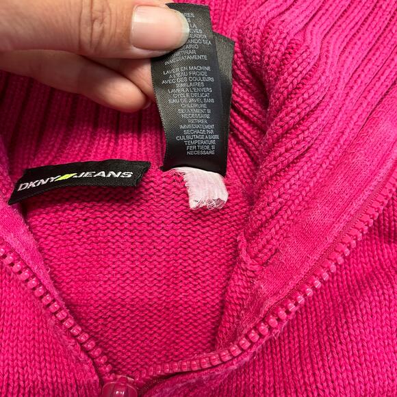 y2k 2000s pink dkny jeans nyc skyline spellout zip‎ turtle neck sweater womens S - Picture 4 of 9